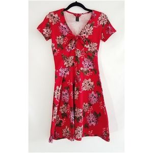 Hot Kiss Floral Short Sleeve Cocktail Red Dress